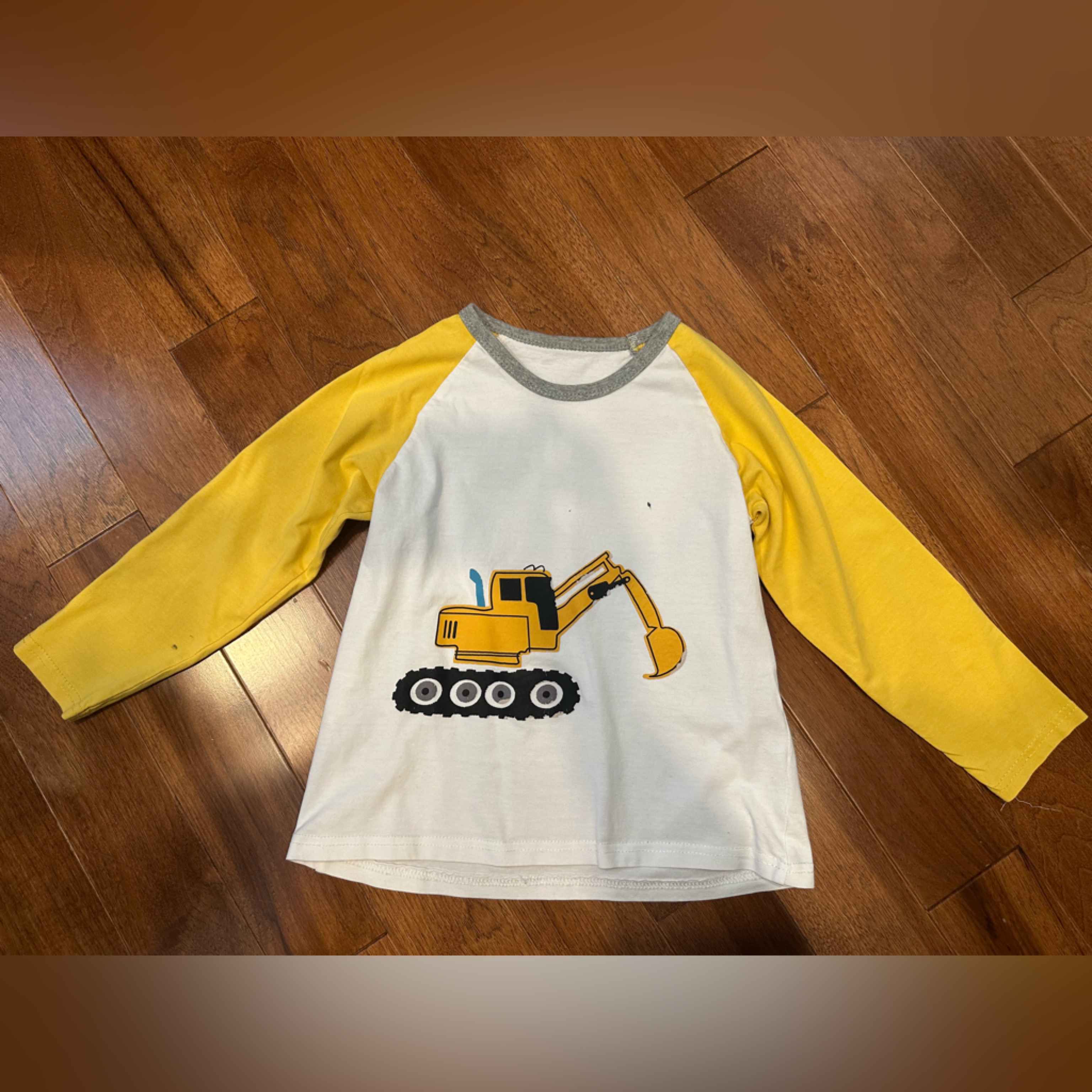 Kids Long Sleeve Excavator Tee - Yellow & White